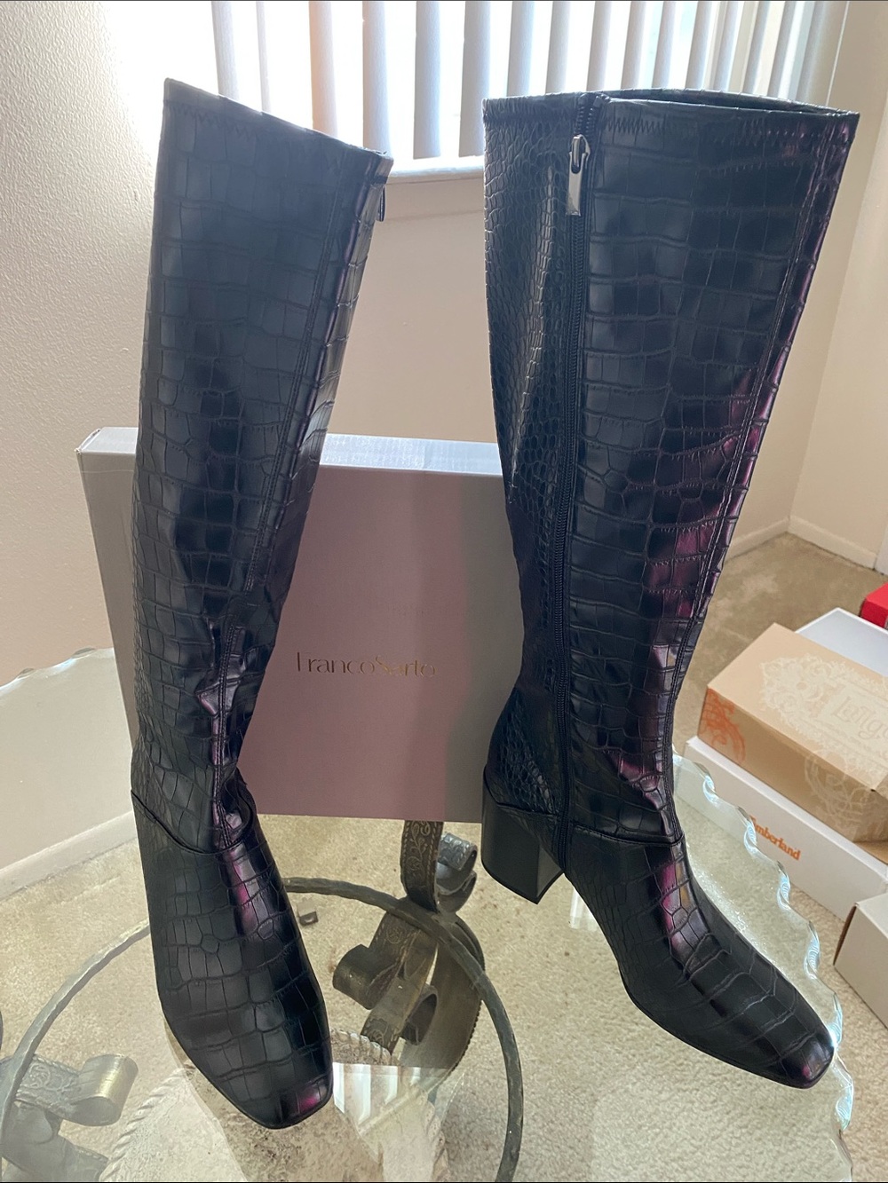 Franco Sarto Black Croc-Embossed Over-the-Knee Boots